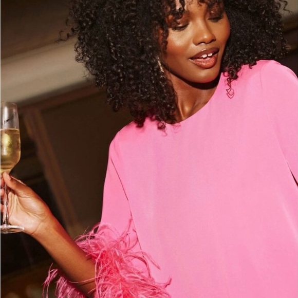 Tuckernuck - beautiful hot pink maxi dress with feather sleeves - Picture 3 of 4